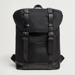 Custom Logo Black Nylon With Leather Stylish Back Pack Mens Flap University School Backpack Bag for Men