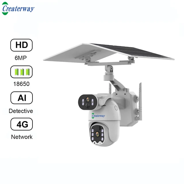 Outdoor PTZ Camera 360 Degree Pan Tilt 6MP 4G Solar Two Way Audio for Gated Community Entrance Road Estate Gate Patrol Duty