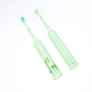 Hot Selling Kids Small Round Head Electric Toothbrush Battery Powered Cartoon Dinosaur Novelty Green Electronic Brush