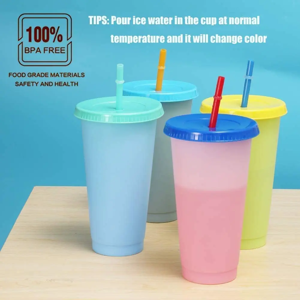 Изменение цвета чашки 24 oz многоразовые холодного напитка с крышками и соломинки кофе стакан бокалы для