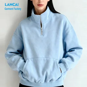 Lancai Garment Factory Custom Logo Embroidery Blank Mock Neck Sweatshirts Unisex for Casual Daily Streetwear