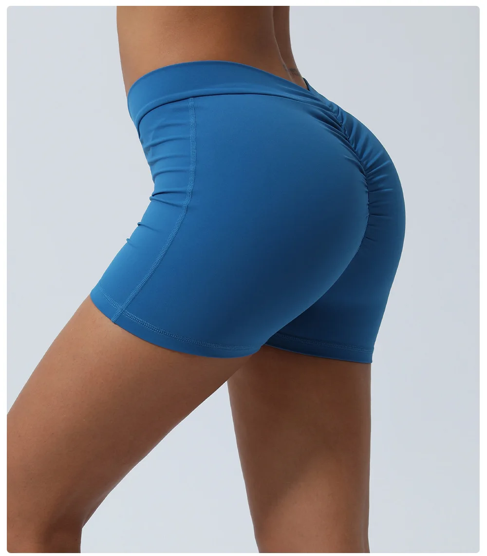 Summer Yoga & Gymnastics Nylon Spandex Biker Shorts Sexy Vcross Pure Colors Scrunch Butt
