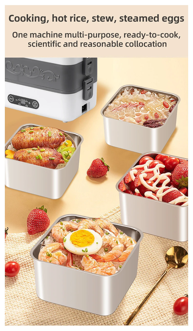 Vente directe d'usine multifonctionnel 2L chauffage cuisson boîte à lunch 304 en acier inoxydable portable chauffé boîte à lunch
