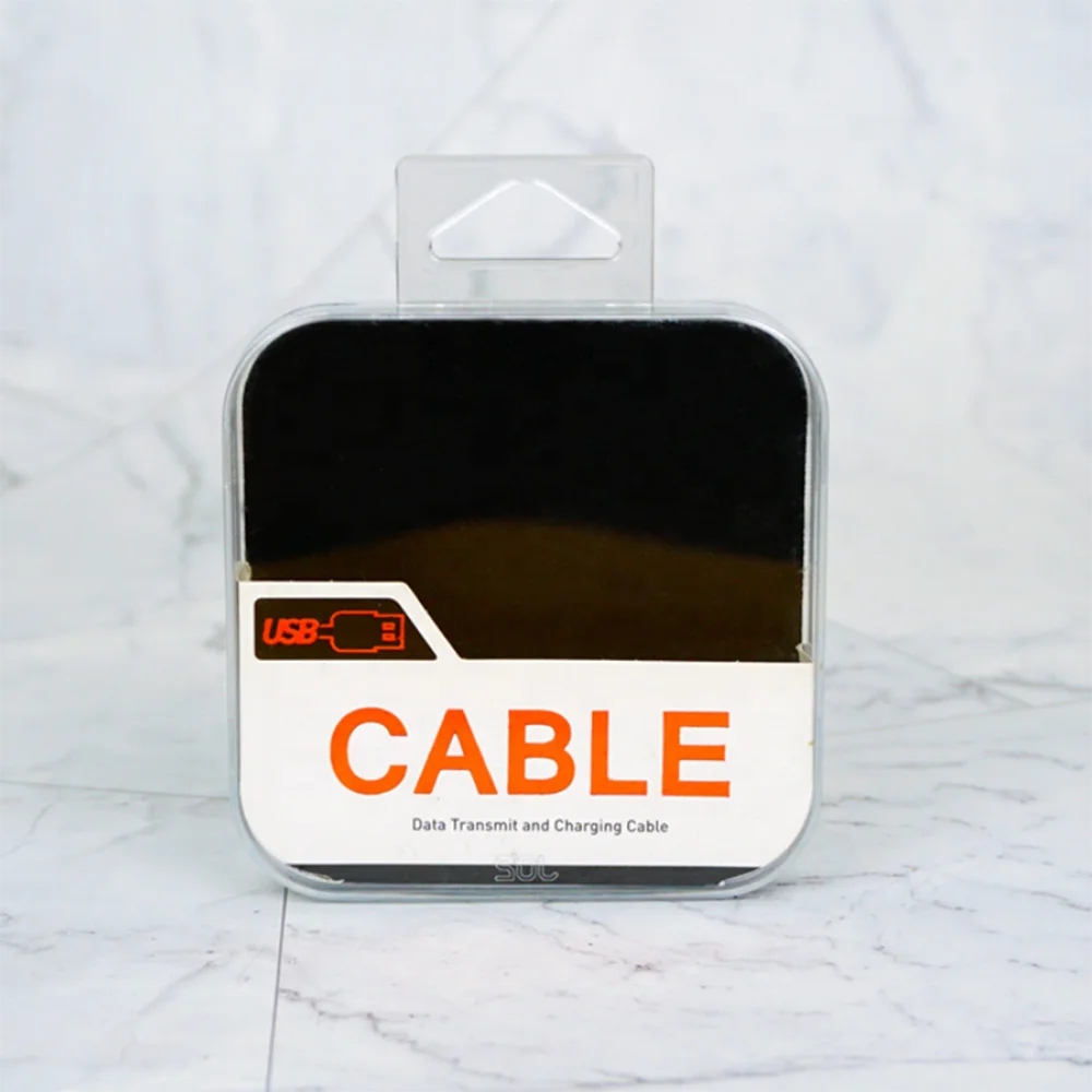 Small Square 1m USB Data Cable Plastic Clear Packaging Box