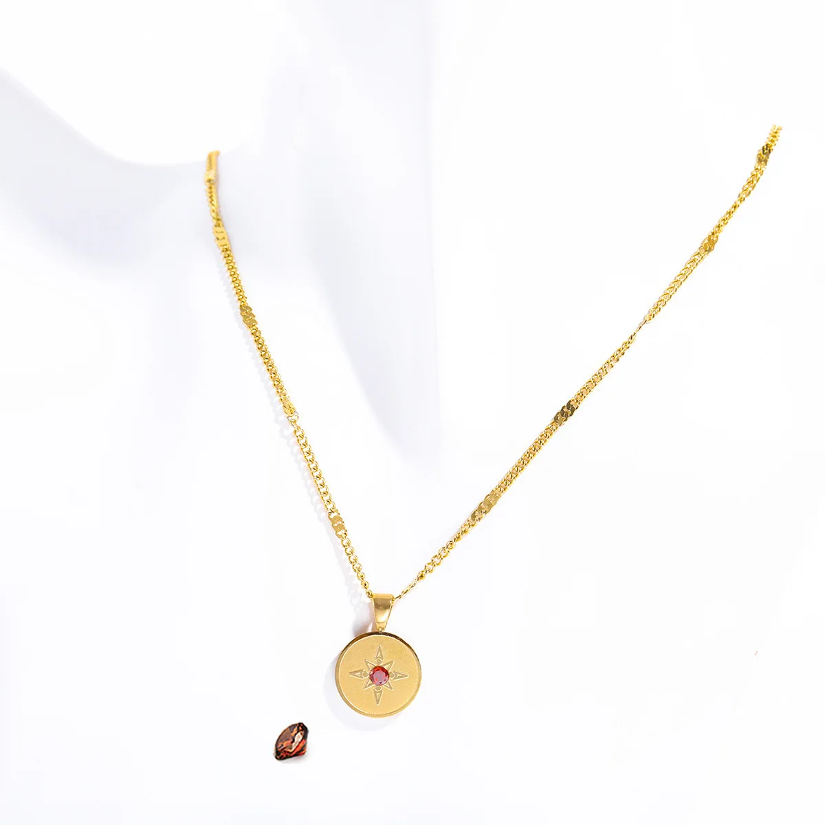 팔각형 스타 코인 펜던트 18K 골드 퇴색 방지 패션 스테인레스 스틸 여성용 탄생석 목걸이| Alibaba.com