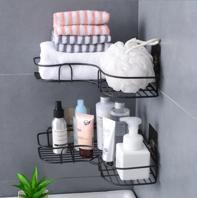 JAYA Black Shower Shelf No Drill Wall Mounted Rack Bathroom and Kitchen Organizer Corner Caddy Storage Shelf for Makeup