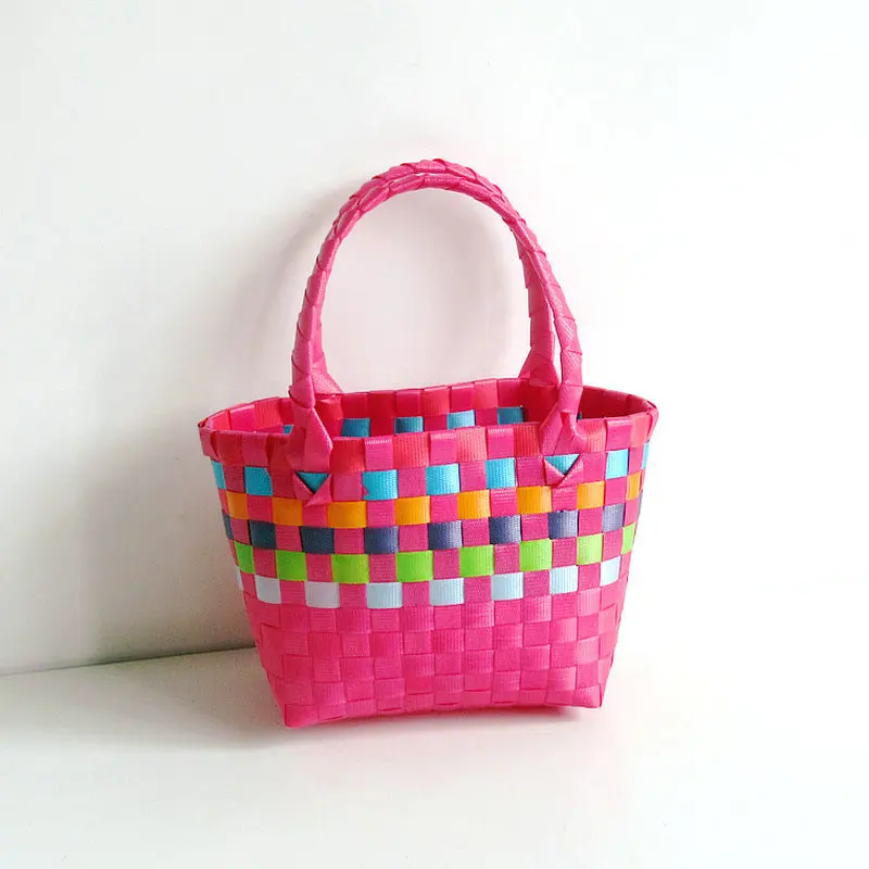 Small Plastic Basket Weave Tote, Blush, 10 x 7 inches, Mardel