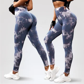 Wholesale Gym Fitness Sports Wears Women Seamless Leggings Butt Lift Scrunch Yoga Pants Running High Waist Tie Dye Leggings