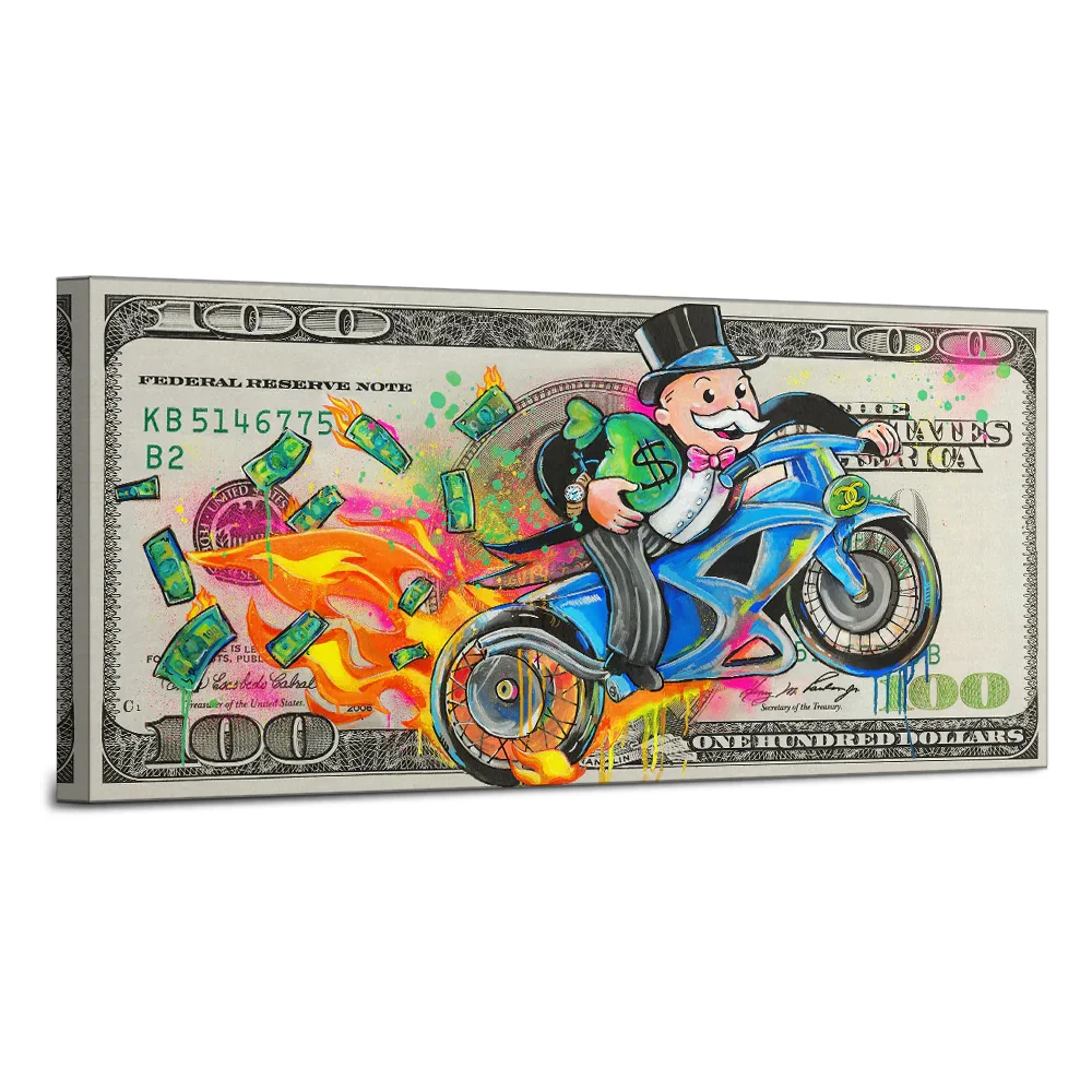 Graffiti Alec Monopoly Picture on Canvas Abstract Rich Man Colorful Art Prints 100 Dollar Bill Poster Wall Painting Home Decor