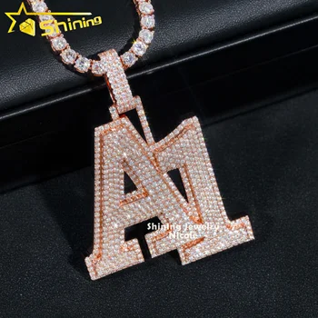 Custom Unique Logo Letter Name Initial Iced Out Rose Gold 925 Silver Hip Hop Moissanite Diamond Pendant