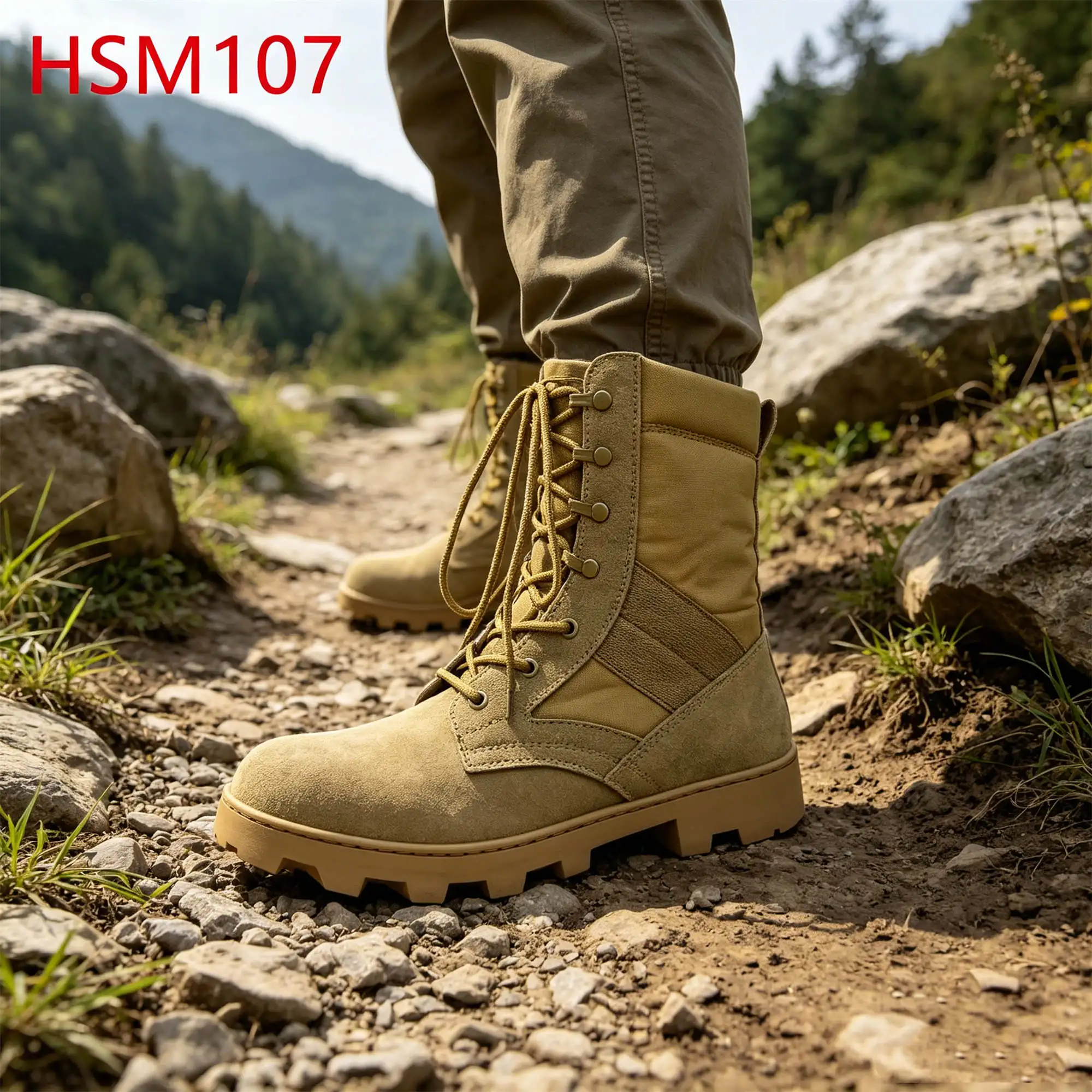 ZYF,outdoor Survival Anti-tear Natural Suede Leather Desert Boots Stitching Rubber Outsole Combat Boots with Side Zipper HSM107