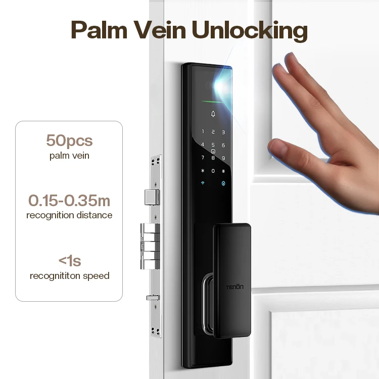 Tuya Intelligent Password RFID Card Door Lock Automatic Push Pull Smart Code Digital Fingerprint Recognition Wood Door Wi-Fi