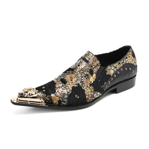 2026 Hot - Selling Men's Shoes Metallic- Tipped Floral  Patterned Leather Dress Shoes  With Rivets