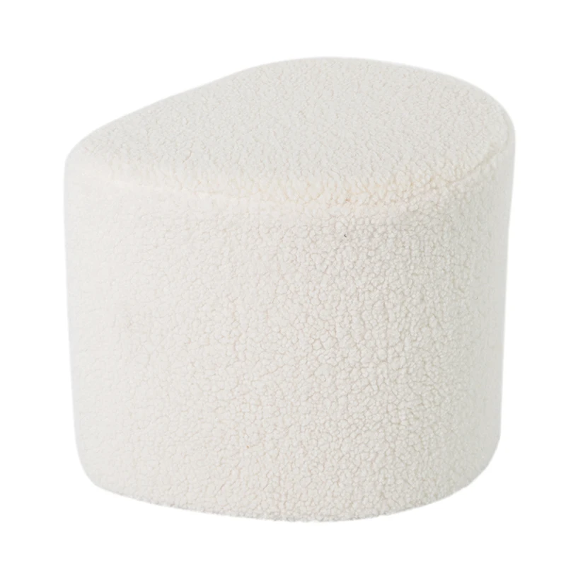 Modernist Style Stool White Velvet Round Seat Pouf Ottoman for Living Room Foot Stool