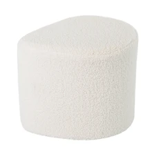 Modernist Style Stool White Velvet Round Seat Pouf Ottoman for Living Room Foot Stool
