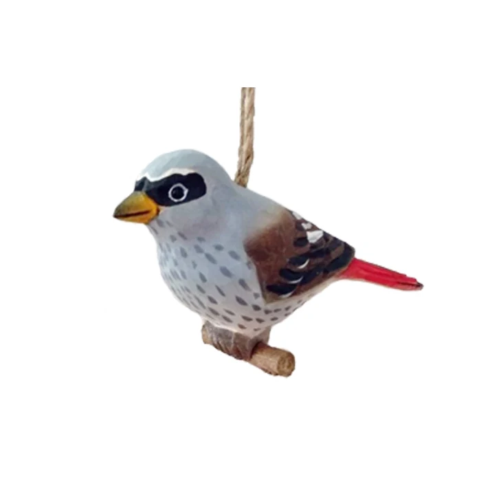 Decorative Hand Carved Wood Birds Model Decoration Wooden Black Tit Bird Handcrafted Wooden Bird Ornaments