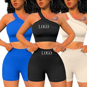New Arrival Workout Fitness One Shoulder Ribbed Fitness Women Yoga Set Summer 2 Piece Set Women for Sport
