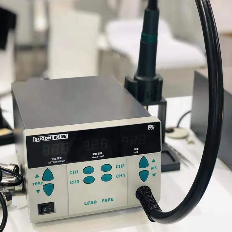 Переналадочная станция SUGON 1000 Вт с тремя ЖК-дисплеями SMD Быстрое нагревание 861DW для переделки горячим воздухом