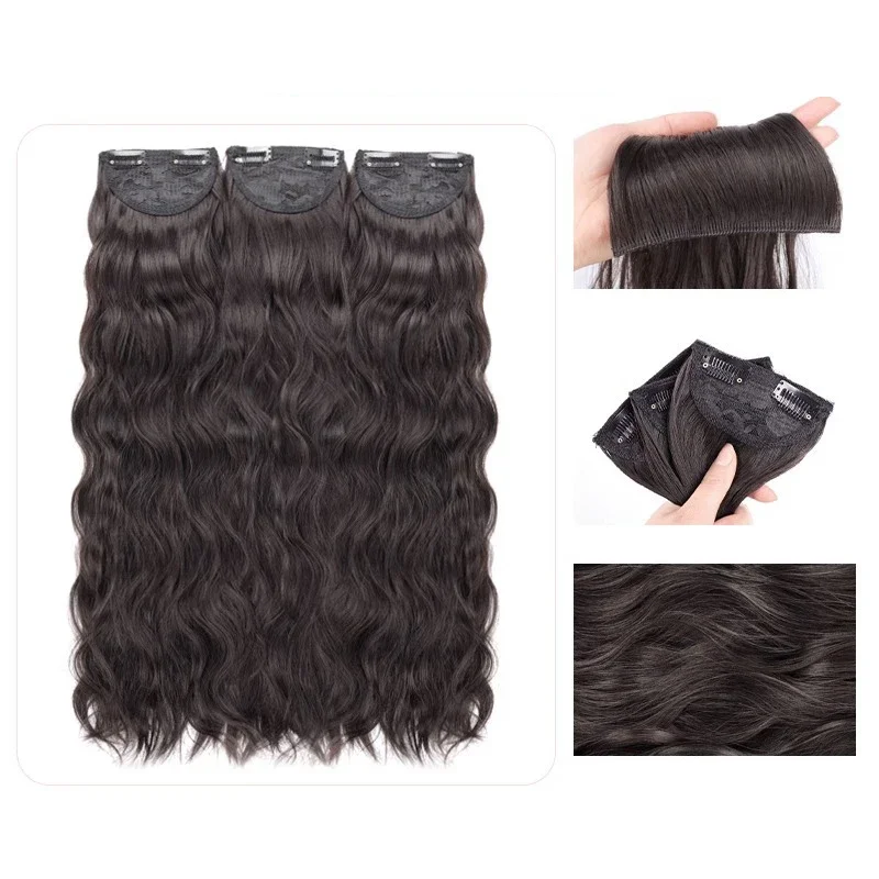 20 Zoll natürliche Welle synthetische Clip in Haarverlängerung 3 Stück BB Clip Haarteil_voghion.com
