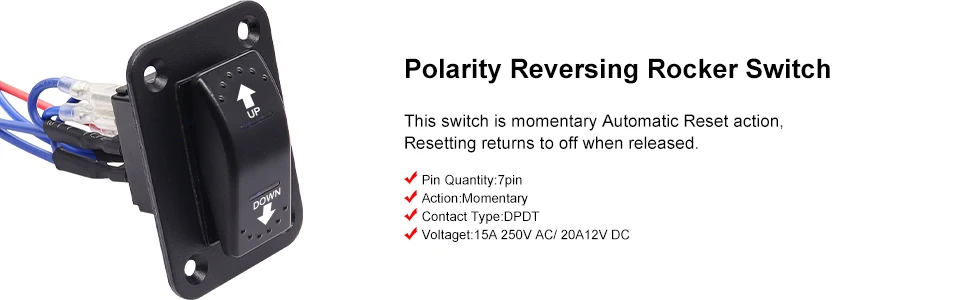 12V 20 Amp Momentary Rocker Switch - Polarity Reverse Control