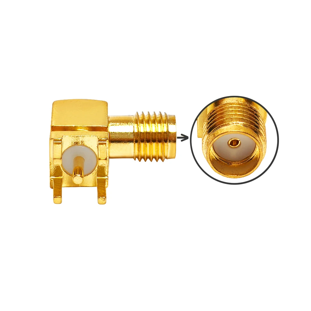 50 Ohm SMA Female Jack 90 Degrees Right Angle 4-Hole Flange Panel Connector PCB Mount SMA Edge Chasis RF Coax Coaxial Connectors