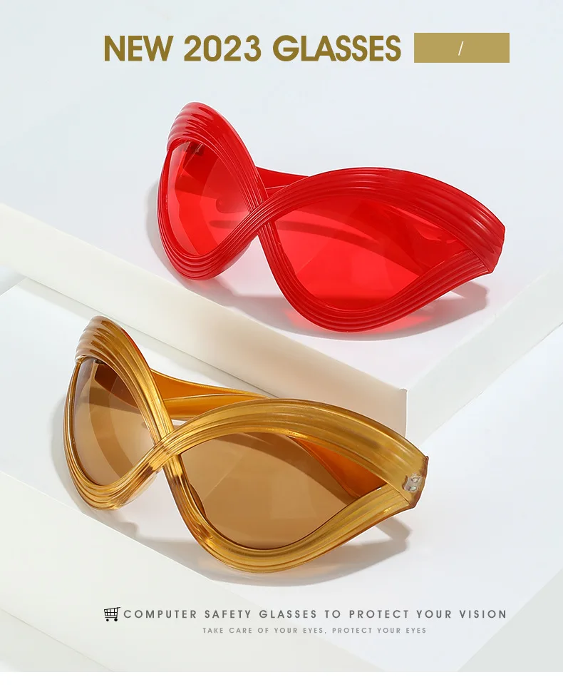 Y2K Vintage Oversized Stripe Cat Eye Sunglasses for Women