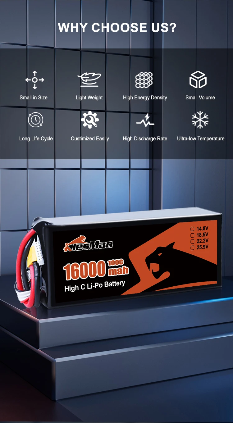 KlesMan FPV Drone 16000mAh 6S 25C Drone Lipo Battery with 800 Times Cycle Life 4