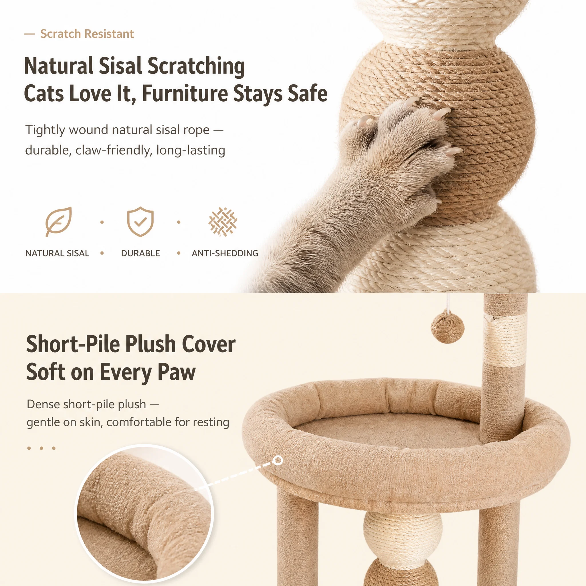 Modern Plush Wooden Cat Tree Dust — Product details 6