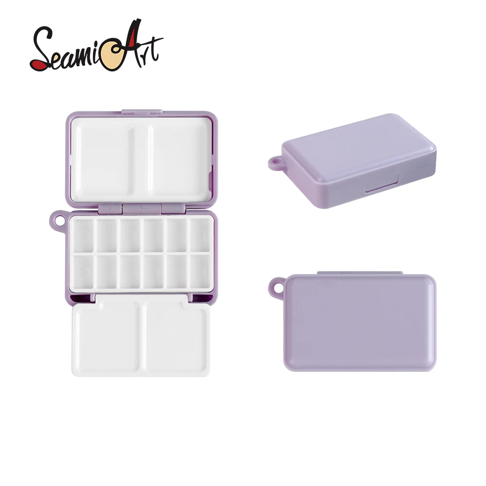 New Design 12 Grids Mini Plastic Portable Watercolor Painting Palette Box Travel Paint case