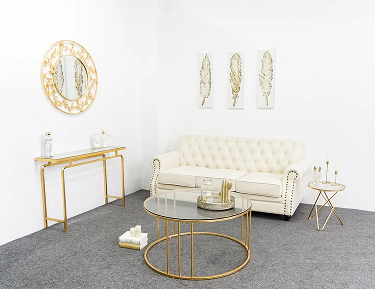 Современный роскошный круглый журнальный столик в скандинавском стиле, мебель для гостиной, Диванный стеклянный Золотистый металлический боковой столик