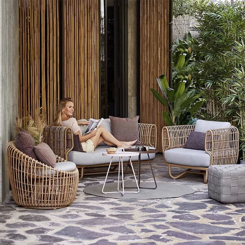 Cheap Stock Outdoor Cane Furniture Cover Garden Set Patio Rattan Sofas  Waterproof Carton Modern Sofa Set Furniture Living Room