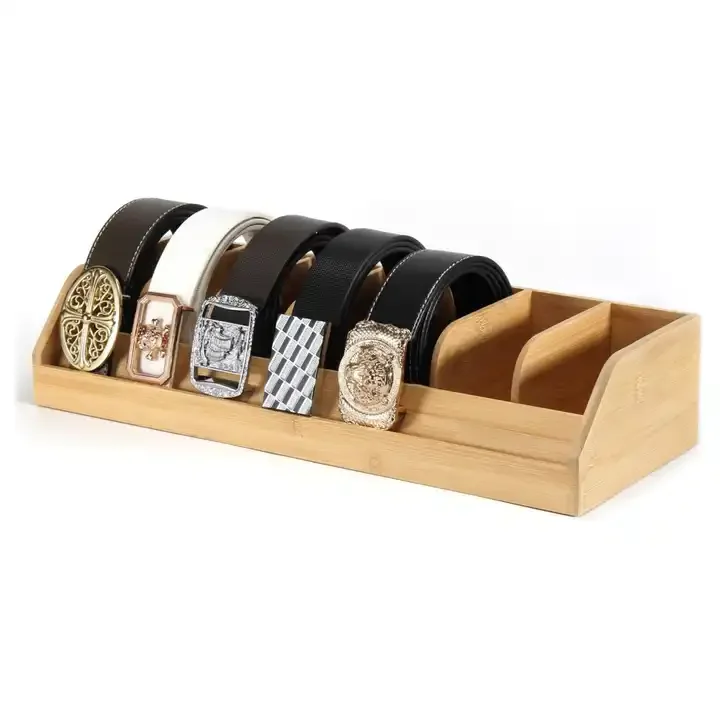 Cardboard Store Belt Rack 7 Compartments Belt Display Rack Bamboo Holder for Closet and Drawer ...