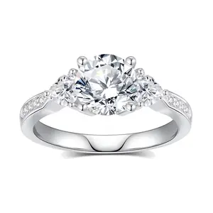 Classic Fully 4-prong Setting Moissanite Ring Round Brilliant Cut Fashion Rings Silver 925 for Women's Wedding Party
