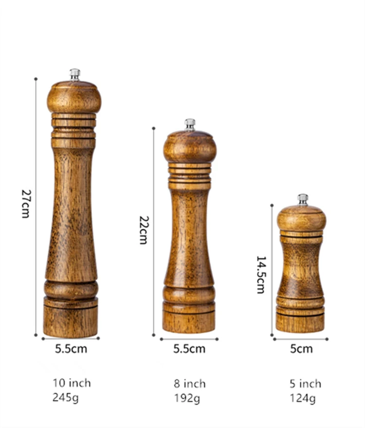 5" 8" 10" Salt And Pepper Grinder Solid Wood Spice Pepper Mill With