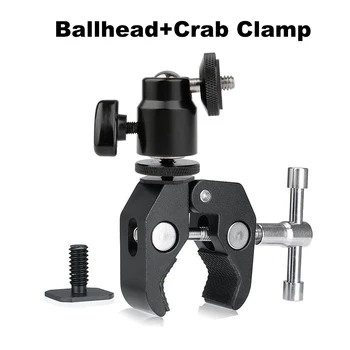 J023 Large Crab Clamp With Black Aluminium Alloy UNC 1/4 and 3/8 Screw Hole for Magic Arm Photo Studio Accessories detail image