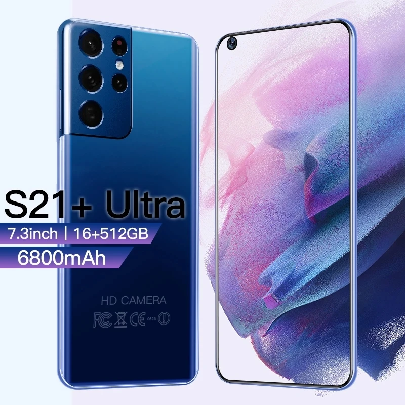 Smartphone S21 Ultra 12+512GB MTK6889 10-core 7.3-inch HD 1440*3200 5G  24MP+48MP battery 6800mah Android 10.0 dual card dual standby face  recognition factory direct supply 