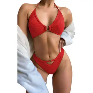 Bikini 2022 Army Green Ribbed Bikini Accessories O Ring Bikini Set Wholesale Bathing Suits