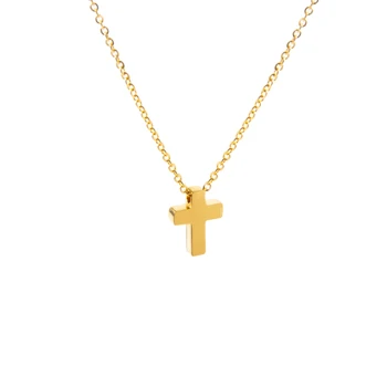 Cross Pendant Necklace Jewelry Gold Stainless Steel Fashion Chain Symbol Cross Women Link Chain Gold Color High Shiny Polished