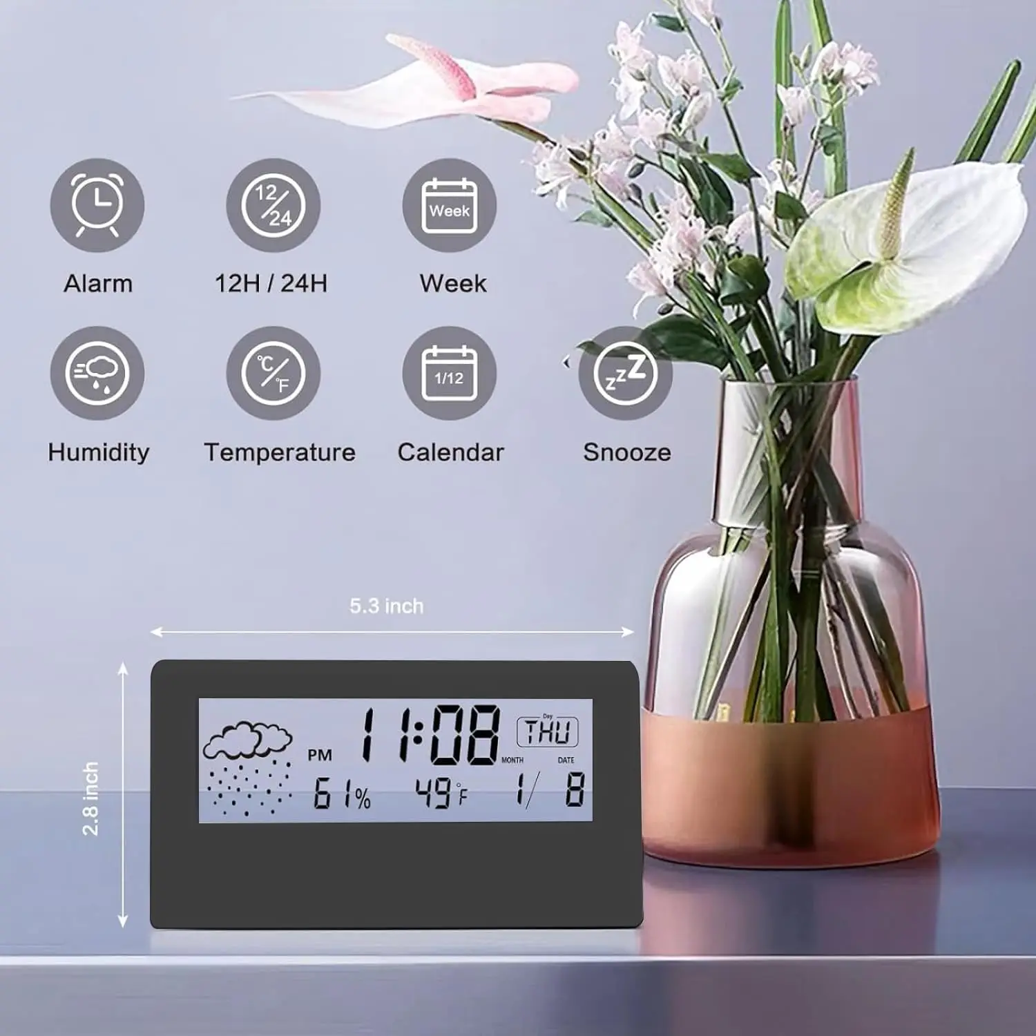 Wholesale Gift LCD Light Transparent Clock Electronic Calendars Temperature Functions Desk Clock for Students Kids