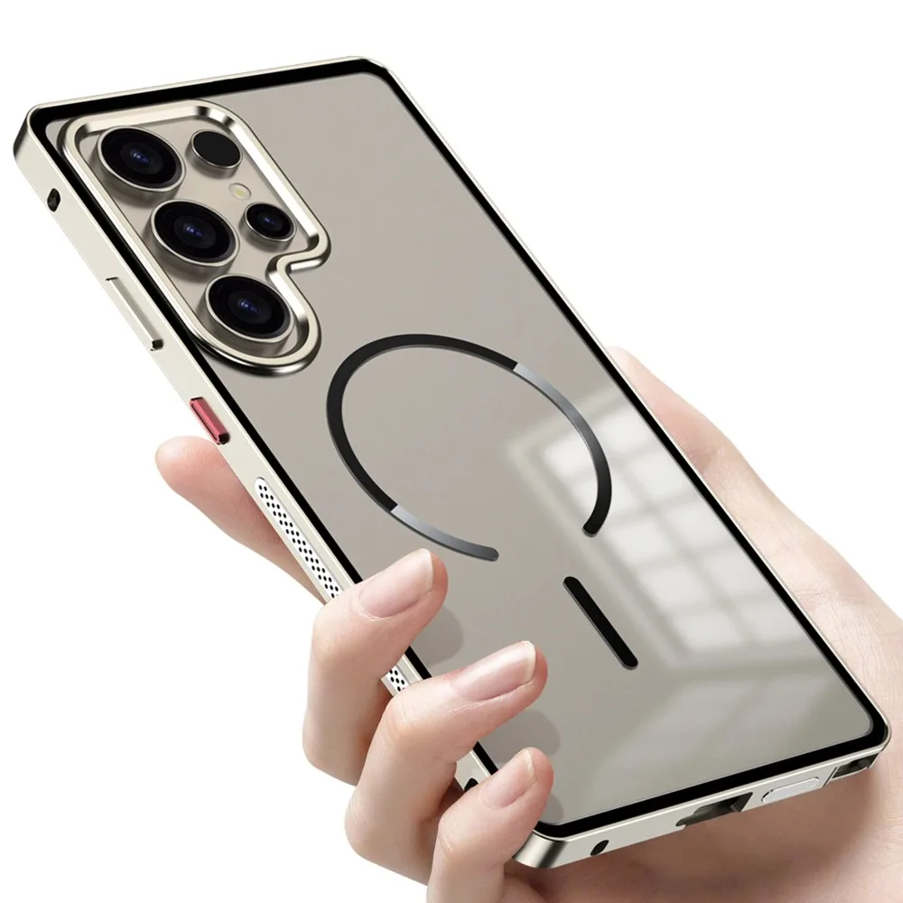 Metal Border Frosted PC Backplate Phone Case, For Samsung Galaxy S25 S24 S23 Ultra S25 S24 Plus Magnetic Protection Cases