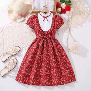 Formal Chiffon Frock for 6-12 Year Old Girls Eco-Friendly Breathable Bow Solid Summer School Uniforms for Kids