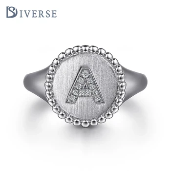 Doyonds S925 Silver Unique Letter Ring - Embellished Diamonds and Beaded Edge - A Refined and Personalized Accessory