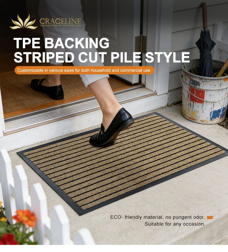 Ribs Design Cut Pile Doormat Durable PP Material TPE Backing Door Mat for Home Entrance(图2)
