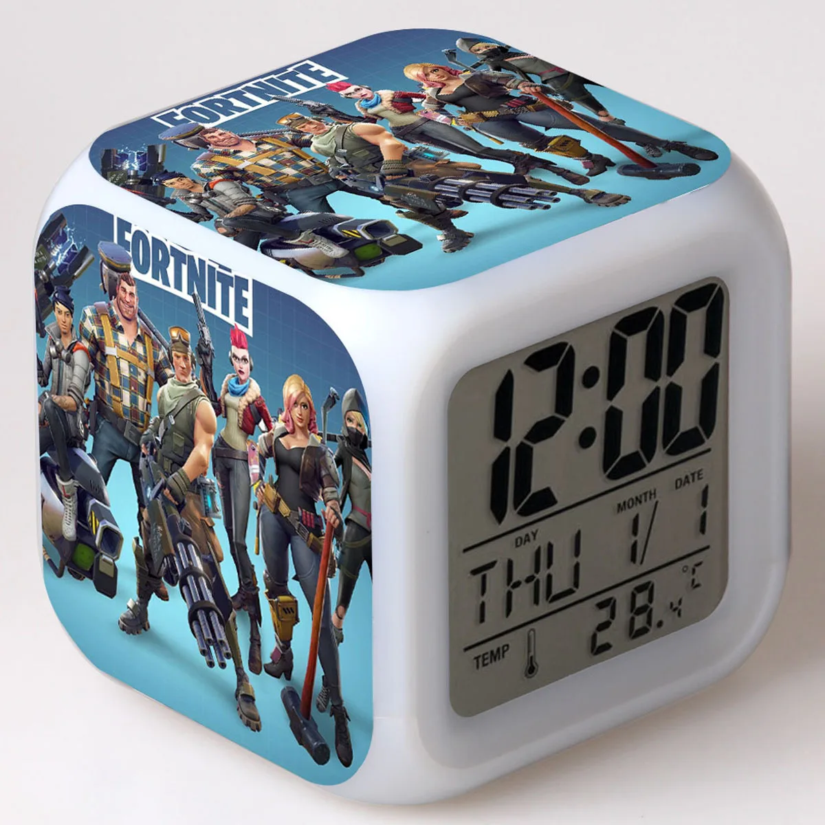 EMAF Professional Sublimation Blanks Custom Logo Plastic Cube LED Color Change Digital Alarm Clock Kids Cartoon Pattern Clock