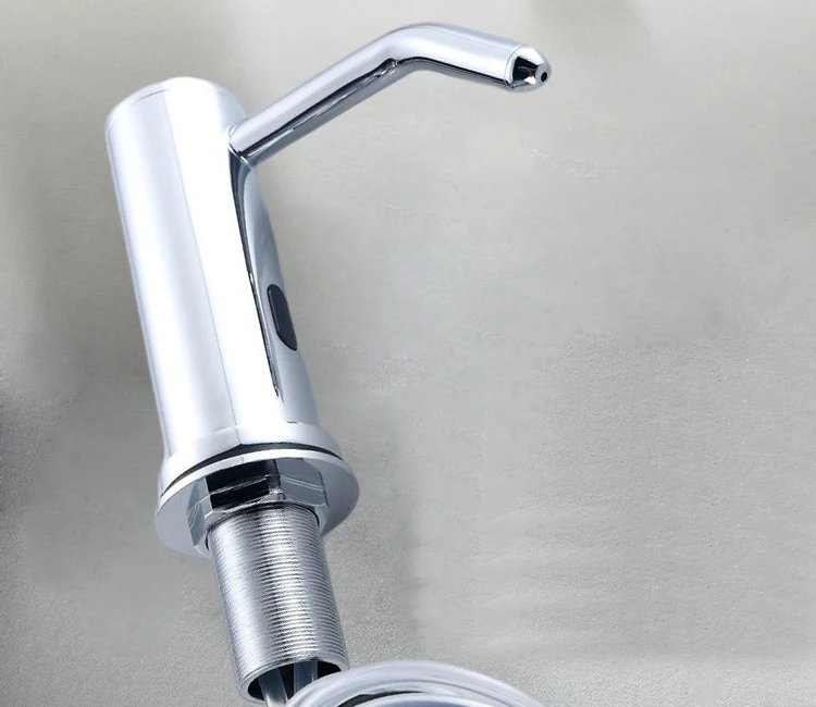 Automatic liquid soap dispenser, with a top-mounted contactless soap nozzle, capacity 34 ounces (1.0 liters), can be placed on the countertop of a public restroom, installation diameter 1-3/8 inches, chrome surface treatment. main image 0