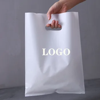 Custom Printed Logo Personalized HDPE LDPE Merchandise Die Cut Plastic Shopping Bag With Handle