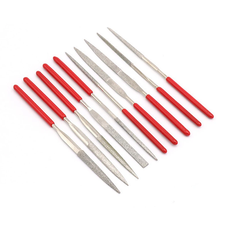 Square Round Triangle Crossing for Metal Ceramic Stone Jewelry Rough Carving Glass Filing 10Pcs Diamond Needle File Set 