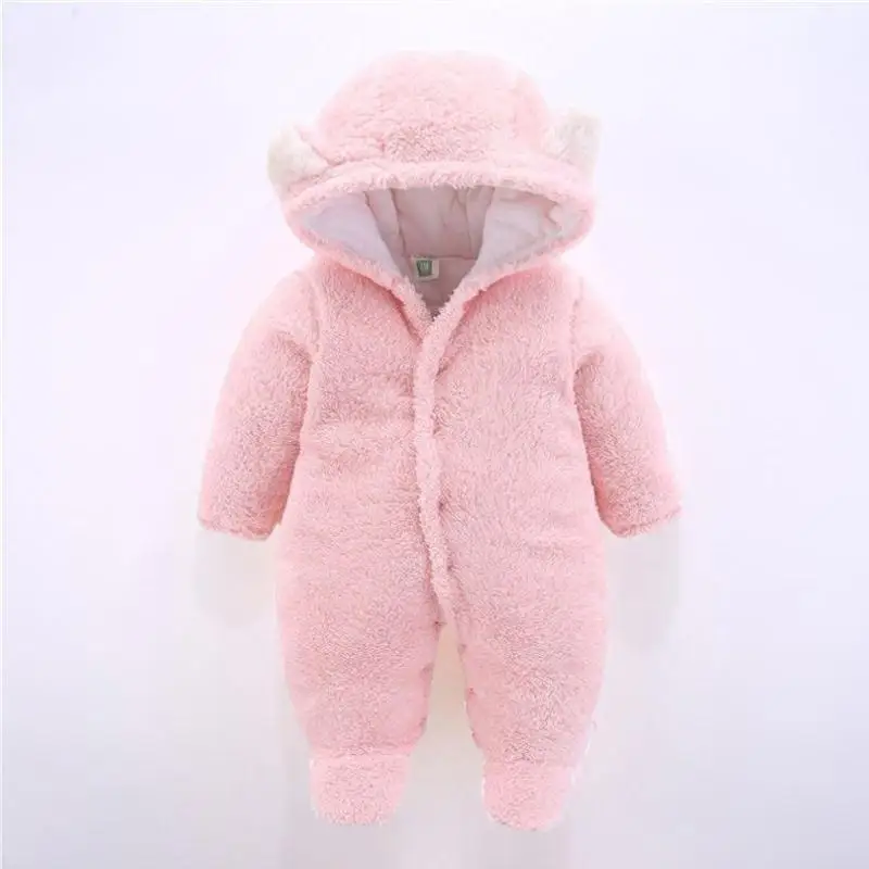 Зимняя одежда для новорожденных девочек, комбинезоны с медвежьими ушками, утепленный костюм с длинным рукавом, Детский комбинезон с капюшоном, одежда для сна