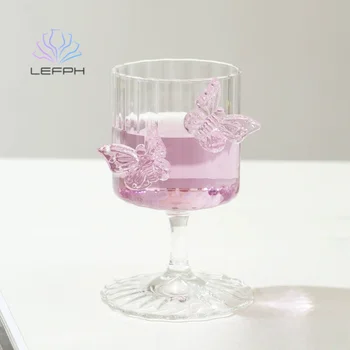 Custom High Borosilicate Transparent Pink Glass Hand Blown Bow Wine Cup Modern Creative Cocktail Glass Design Top Pick for You