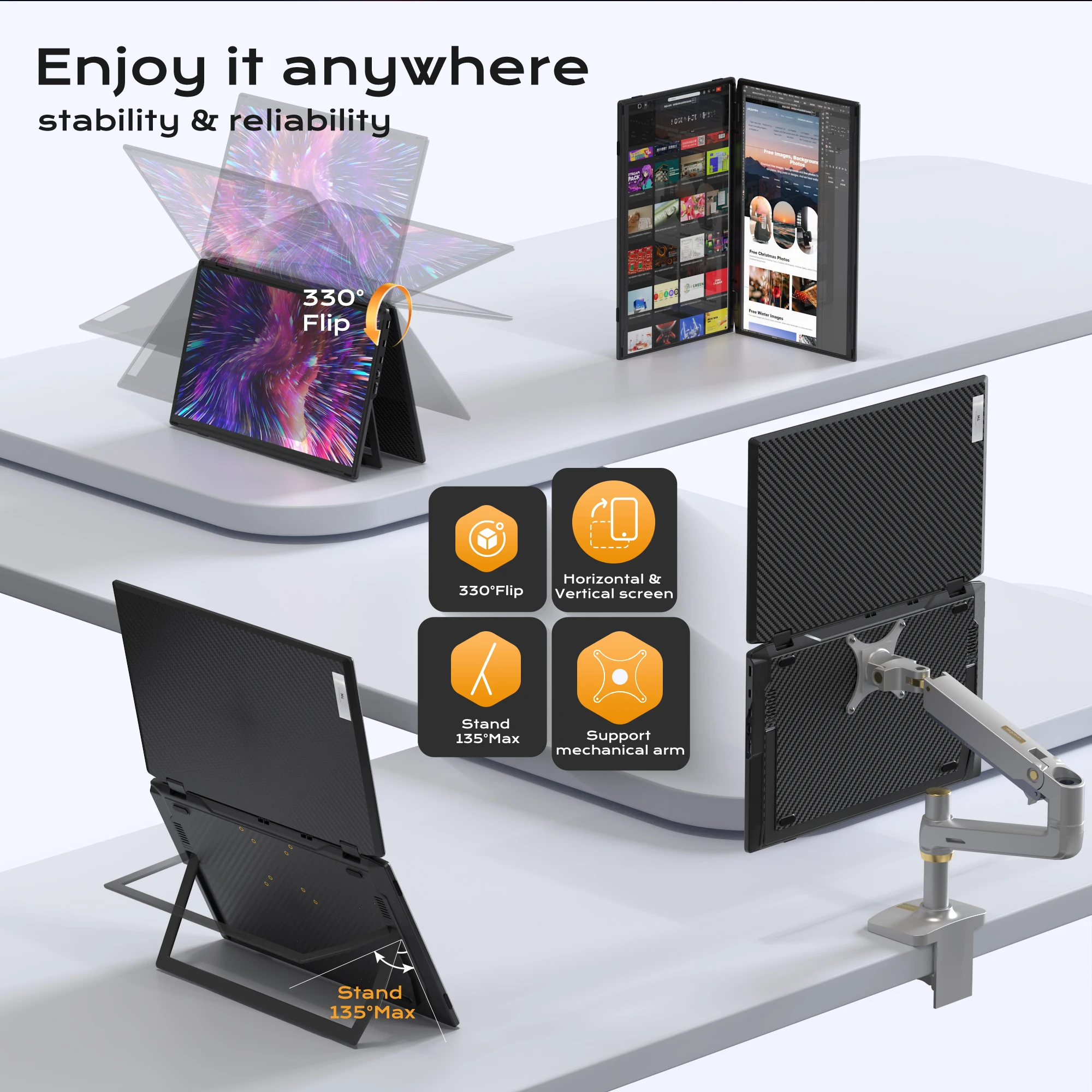 15.6 Inch M4 Triple Screen FHD IPS Portable Monitor for Business